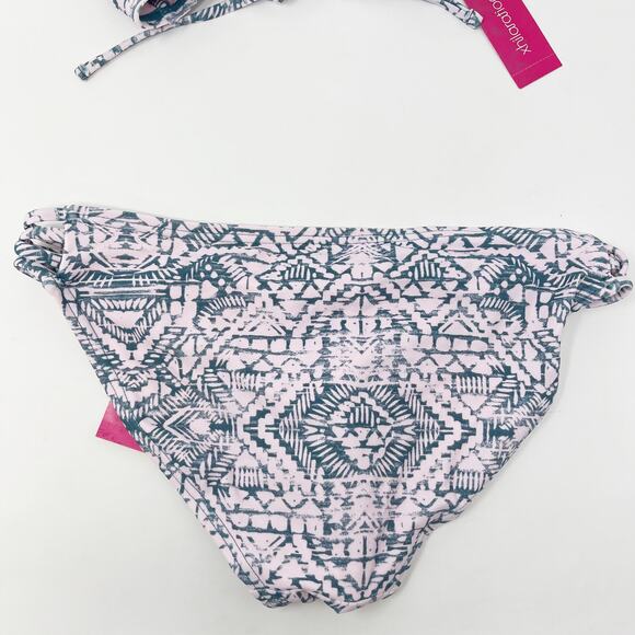 New Xhilaration XSmall Pink Blue Tribal Print Halter Bikini Top S Hipster Bottom - Picture 10 of 13